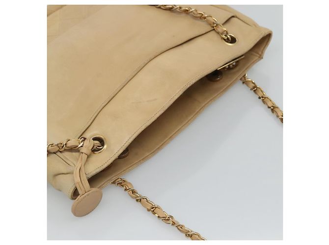 CHANEL Borsa a Spalla Matelassé con Catena in Pelle di Agnello Beige CC Auth bs22414 - vista 6