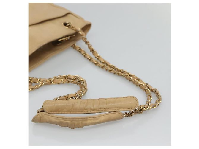 CHANEL Borsa a Spalla Matelassé con Catena in Pelle di Agnello Beige CC Auth bs22414 - vista 7