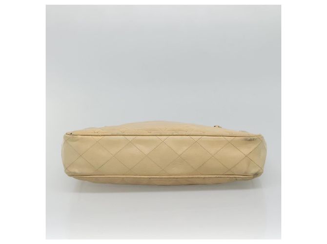 CHANEL Borsa a Spalla Matelassé con Catena in Pelle di Agnello Beige CC Auth bs22414 - vista 9