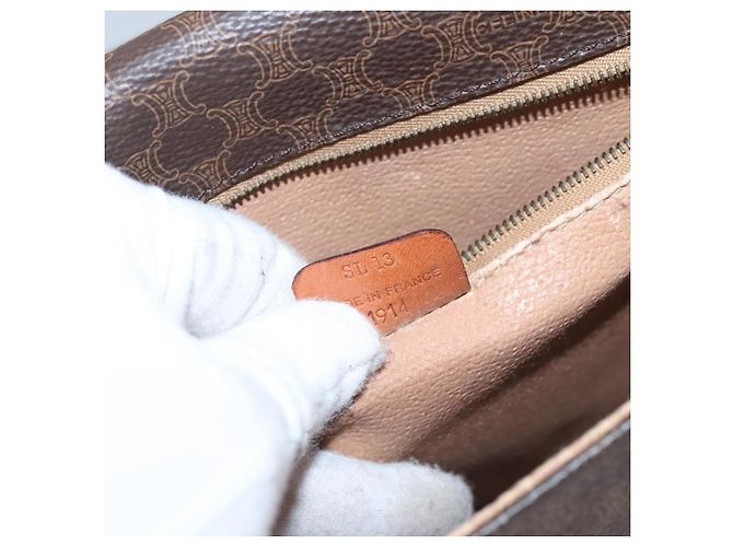 Céline Borsa a spalla in tela Macadam CELINE in pelle PVC marrone Auth BA242 - vista 22