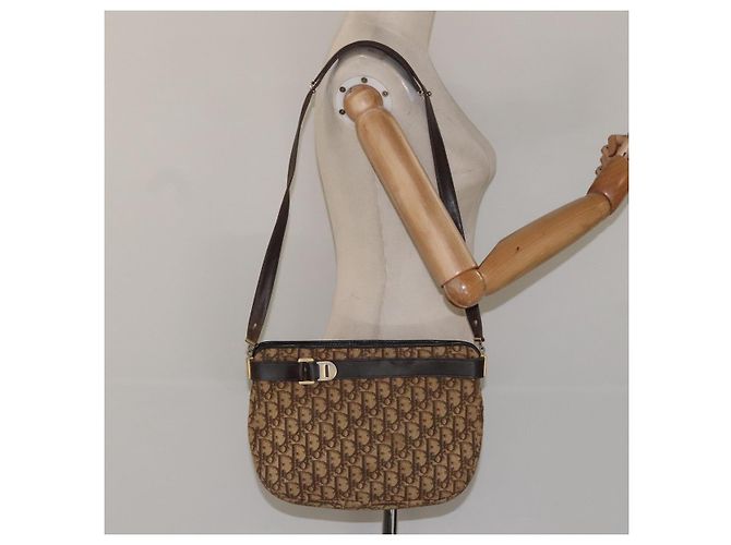 Borsa a spalla in tela Trotter Christian Dior marrone oro Auth bs22491 D'oro - vista 21
