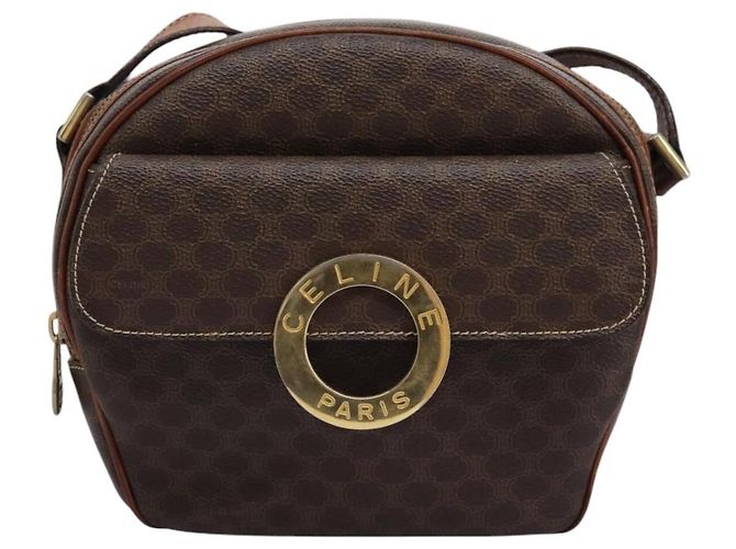 Céline Bolsa de ombro em lona Macadam CELINE em couro PVC marrom Auth 115445 - vista 2