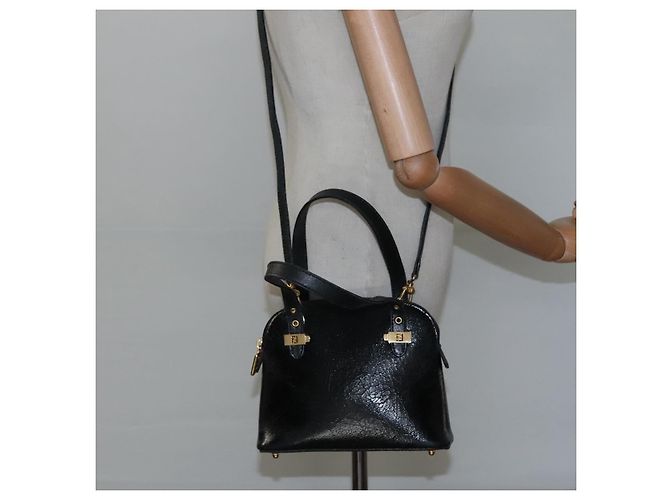 Borsa a mano FENDI in pelle 2 vie nera e oro Auth hk1976 Nero D'oro - vista 22