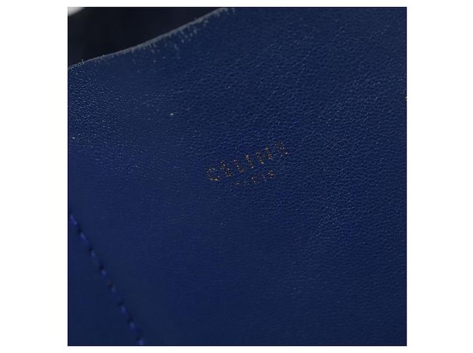 BORSA A MANO VERTICALE CABAS CÉLINE IN PELLE BLU MARRONE Auth ki5445 - vista 14
