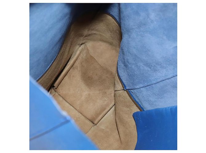 BORSA A MANO VERTICALE CABAS CÉLINE IN PELLE BLU MARRONE Auth ki5445 - vista 18