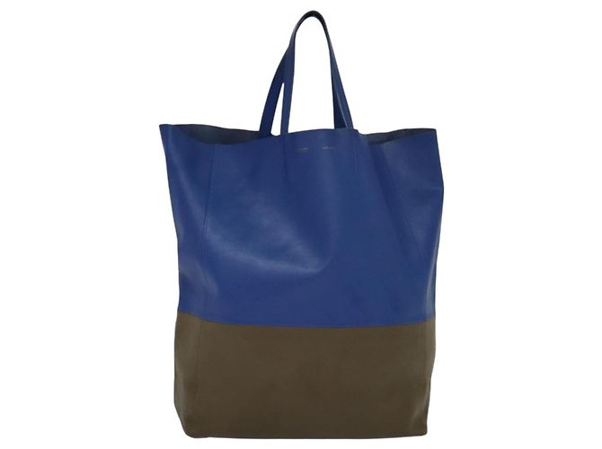 BORSA A MANO VERTICALE CABAS CÉLINE IN PELLE BLU MARRONE Auth ki5445 - vista 2