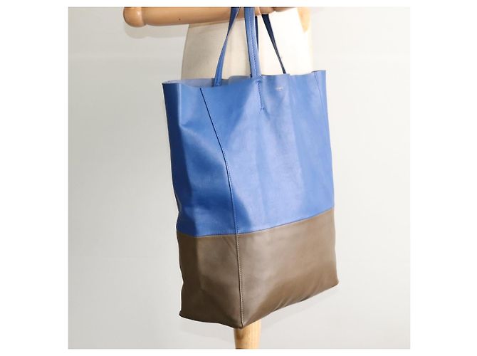 BORSA A MANO VERTICALE CABAS CÉLINE IN PELLE BLU MARRONE Auth ki5445 - vista 22