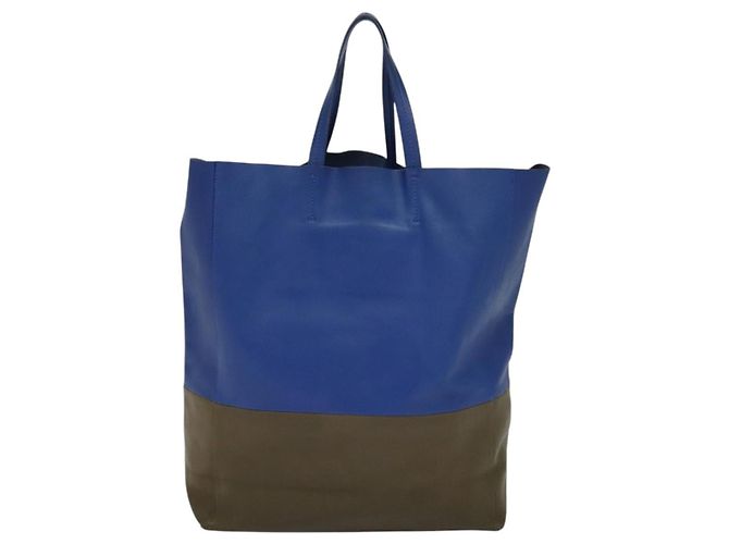 BORSA A MANO VERTICALE CABAS CÉLINE IN PELLE BLU MARRONE Auth ki5445 - vista 3