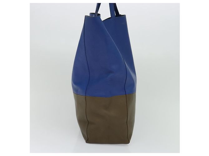 BORSA A MANO VERTICALE CABAS CÉLINE IN PELLE BLU MARRONE Auth ki5445 - vista 4
