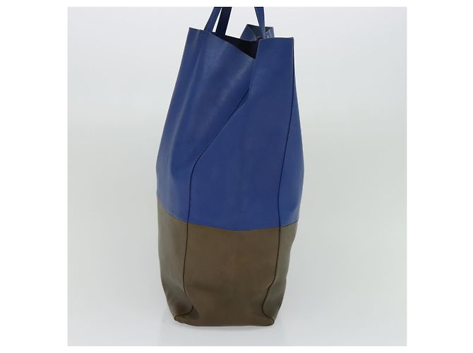 BORSA A MANO VERTICALE CABAS CÉLINE IN PELLE BLU MARRONE Auth ki5445 - vista 5