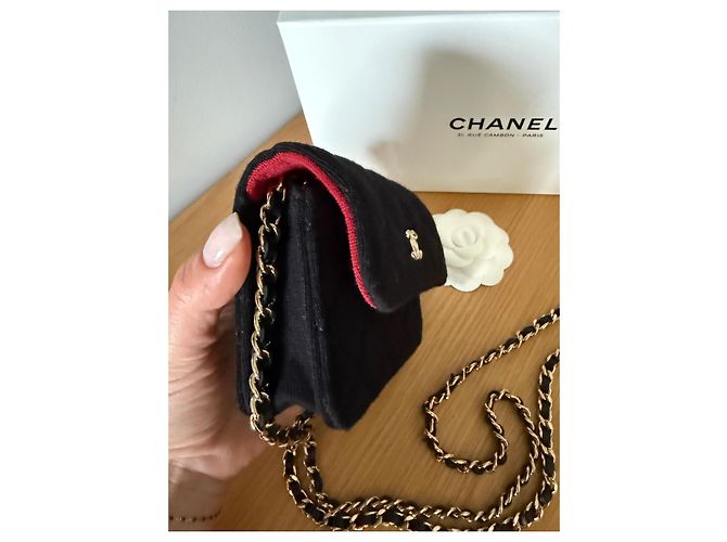 Mini borsa Chanel mademoiselle senza tempo nera in jersey Nero - vista 12