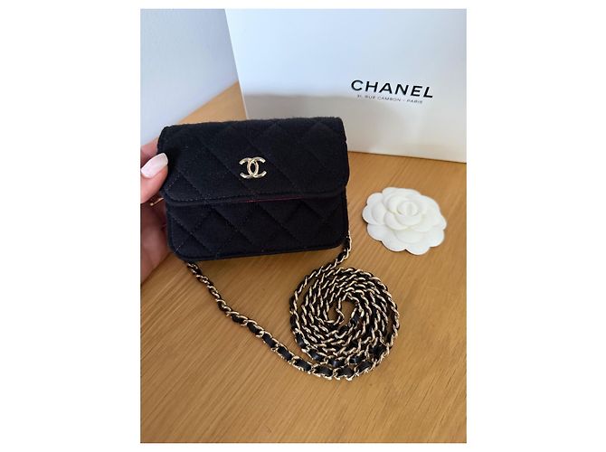Mini borsa Chanel mademoiselle senza tempo nera in jersey Nero - vista 3