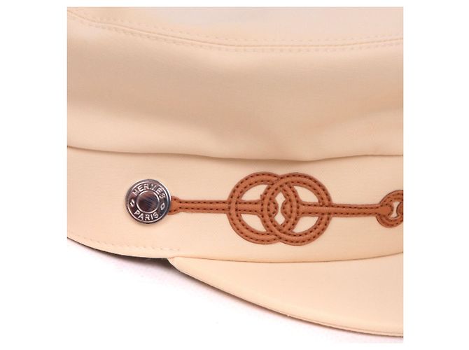 HERMÈS - Gorra Hermès Cabourg Cliquetis en algodón blanco cremoso (tamaño 59) Beige - vista 3
