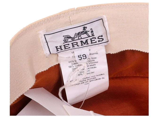 HERMÈS - Gorra Hermès Cabourg Cliquetis en algodón blanco cremoso (tamaño 59) Beige - vista 5