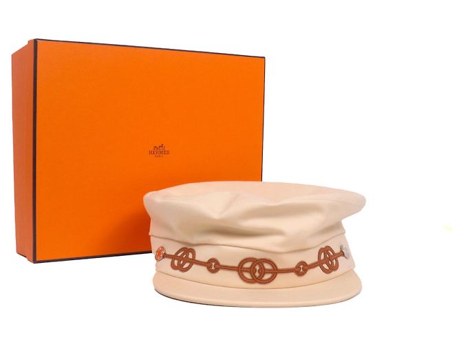 HERMÈS - Gorra Hermès Cabourg Cliquetis en algodón blanco cremoso (tamaño 59) Beige - vista 7