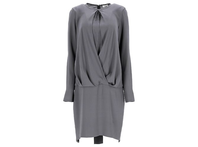 Vestido mini drapeado en seda gris Brunello Cucinelli - vista 6
