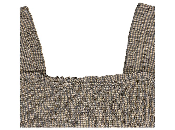 Ganni Abito midi in seersucker con volantini e arricciato in cotone multicolore - vista 4