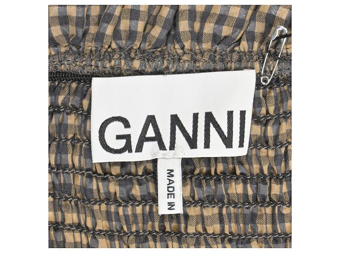 Ganni Abito midi in seersucker con volantini e arricciato in cotone multicolore - vista 5