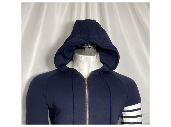 Thom Browne 4-Bar Loopback Zip Hoodie aus Navy Baumwolle Blau Marineblau - Ansicht 10