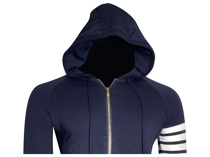 Thom Browne 4-Bar Loopback Zip Hoodie aus Navy Baumwolle Blau Marineblau - Ansicht 3