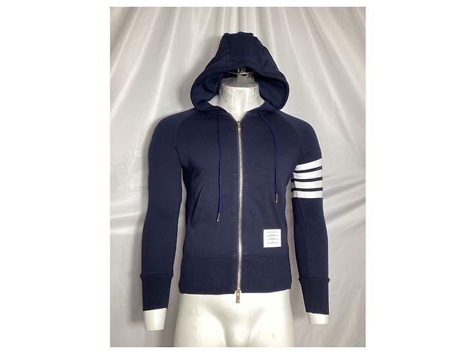 Thom Browne 4-Bar Loopback Zip Hoodie aus Navy Baumwolle Blau Marineblau - Ansicht 8