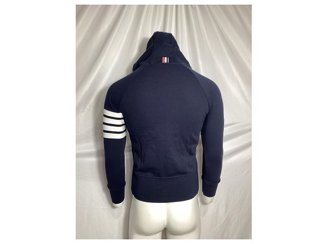 Thom Browne 4-Bar Loopback Zip Hoodie aus Navy Baumwolle Blau Marineblau - Ansicht 9