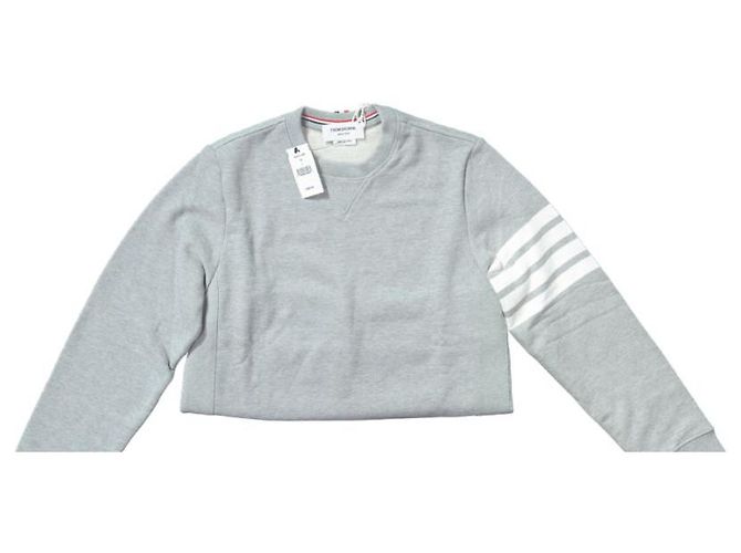 Grauer Baumwoll-Sweatshirt mit Rundhalsausschnitt 4-Bar Loopback von Thom Browne - Ansicht 4