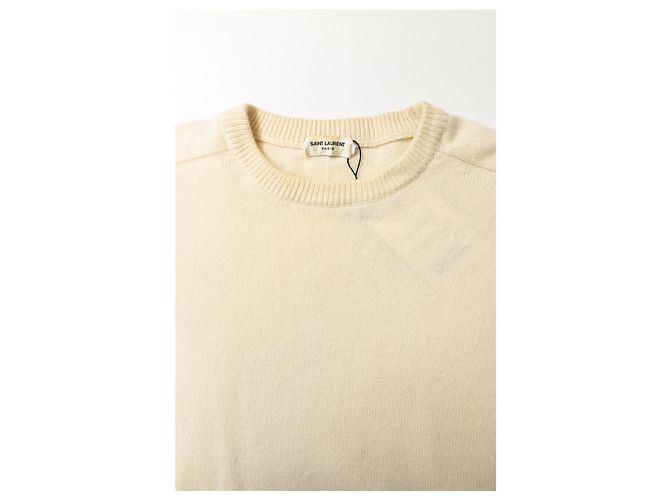 Saint Laurent Strickpullover aus cremefarbener Wolle Weiß Roh - Ansicht 10