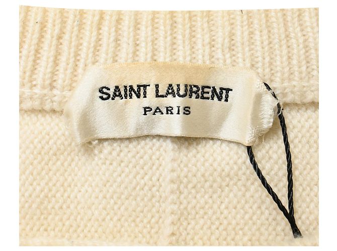 Saint Laurent Strickpullover aus cremefarbener Wolle Weiß Roh - Ansicht 4