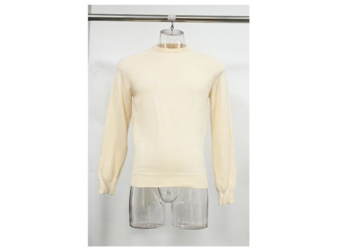 Saint Laurent Strickpullover aus cremefarbener Wolle Weiß Roh - Ansicht 6