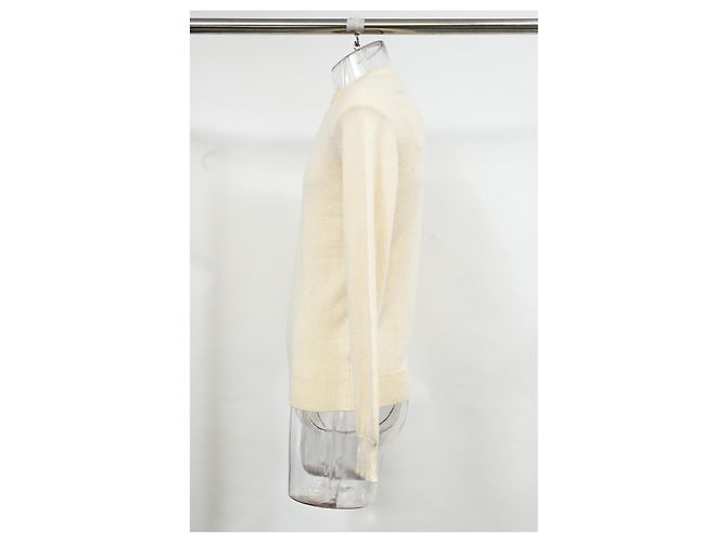 Saint Laurent Strickpullover aus cremefarbener Wolle Weiß Roh - Ansicht 7