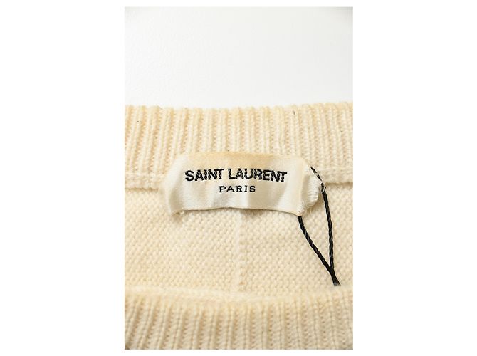 Saint Laurent Strickpullover aus cremefarbener Wolle Weiß Roh - Ansicht 9