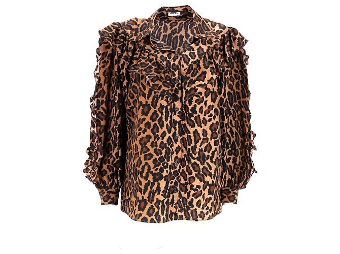 Camisa de seda marrón con estampado de leopardo Miu Miu - vista 6