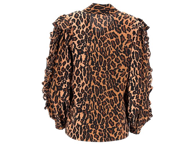 Camisa de seda marrón con estampado de leopardo Miu Miu - vista 8