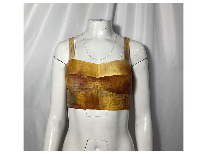 Top corto de algodón amarillo tie-dye con memoria arrugada de la colección Jason Wu Camello - vista 7