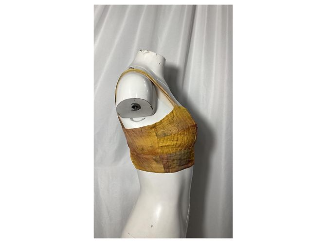 Top corto de algodón amarillo tie-dye con memoria arrugada de la colección Jason Wu Camello - vista 8