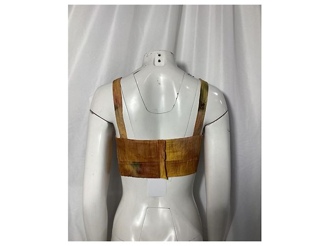 Top corto de algodón amarillo tie-dye con memoria arrugada de la colección Jason Wu Camello - vista 9