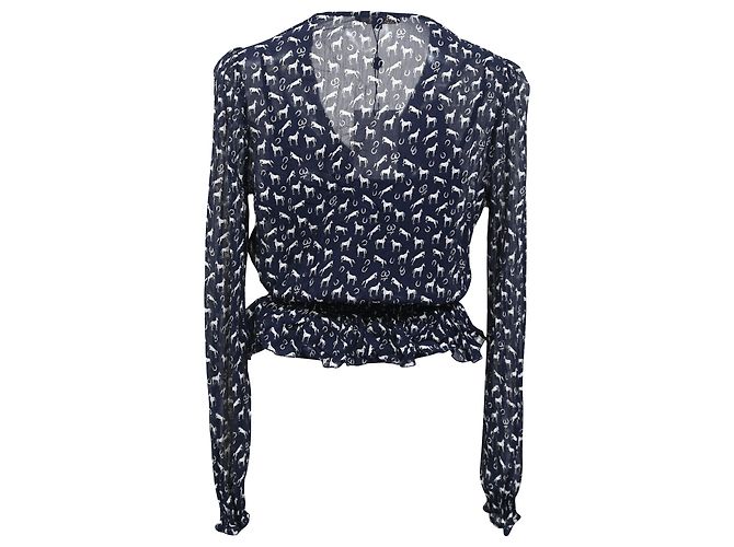 Maje Tierdruck-Top aus marineblauem Polyester - Ansicht 3