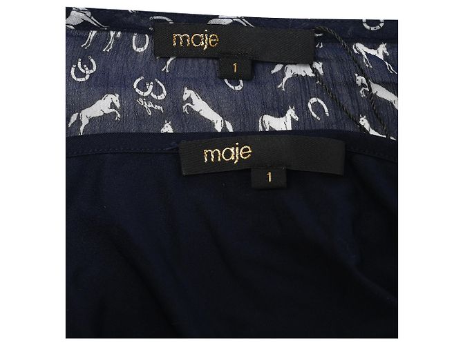 Maje Tierdruck-Top aus marineblauem Polyester - Ansicht 4