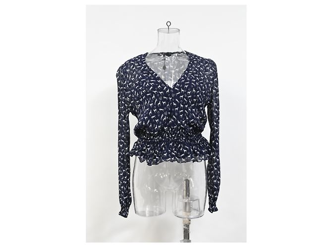 Maje Tierdruck-Top aus marineblauem Polyester - Ansicht 6