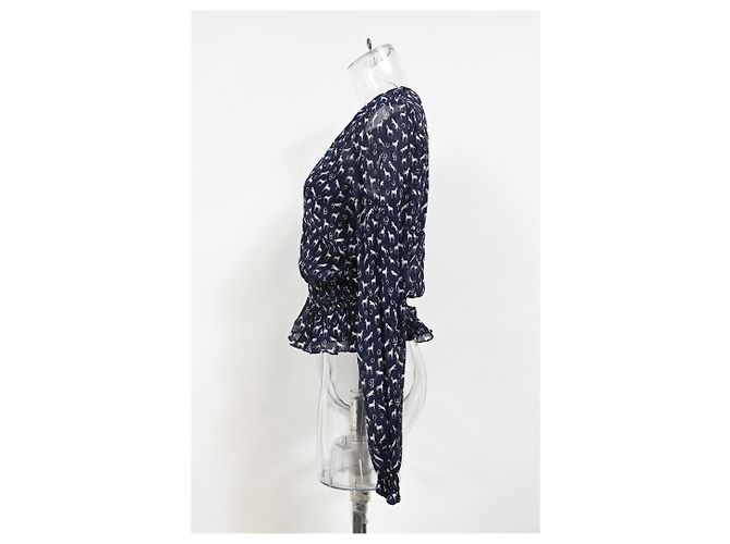 Maje Tierdruck-Top aus marineblauem Polyester - Ansicht 7