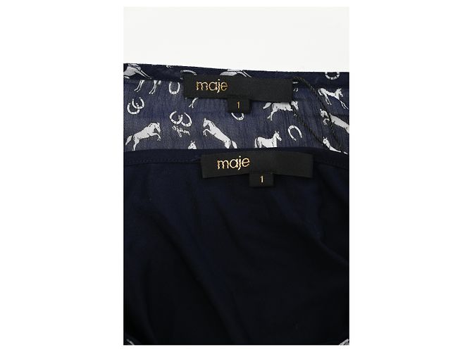 Maje Tierdruck-Top aus marineblauem Polyester - Ansicht 9