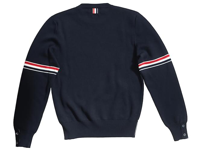 Thom Browne 4-Bar Loopback Rundhals Sweatshirt aus navy Baumwolle Blau Marineblau - Ansicht 2