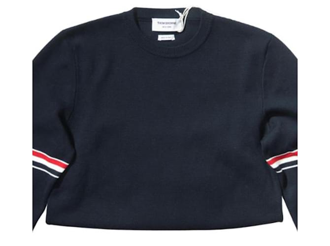 Thom Browne 4-Bar Loopback Rundhals Sweatshirt aus navy Baumwolle Blau Marineblau - Ansicht 3