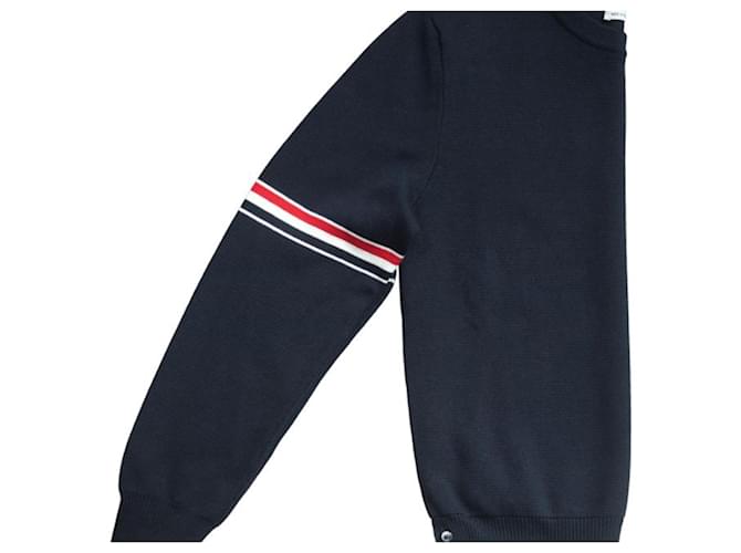 Thom Browne 4-Bar Loopback Rundhals Sweatshirt aus navy Baumwolle Blau Marineblau - Ansicht 4
