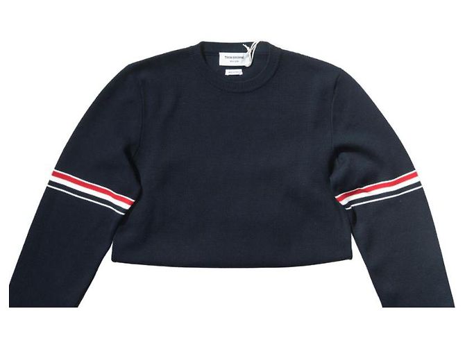 Thom Browne 4-Bar Loopback Rundhals Sweatshirt aus navy Baumwolle Blau Marineblau - Ansicht 7