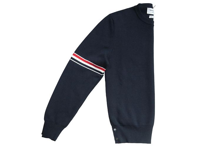 Thom Browne 4-Bar Loopback Rundhals Sweatshirt aus navy Baumwolle Blau Marineblau - Ansicht 8