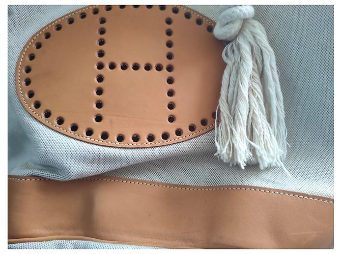 Hermès Duffle Seabag borsa da viaggio in tela beige - vista 3