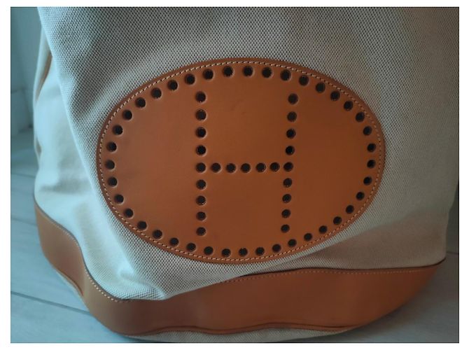 Hermès Duffle Seabag borsa da viaggio in tela beige - vista 4