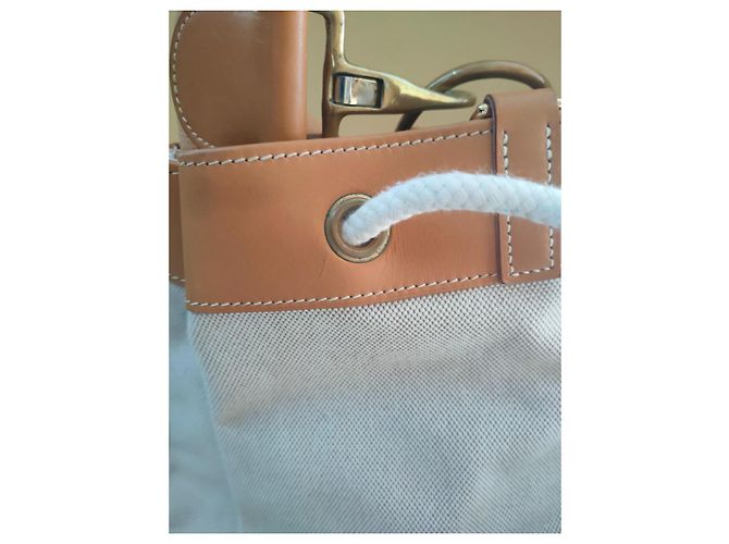 Hermès Duffle Seabag borsa da viaggio in tela beige - vista 8